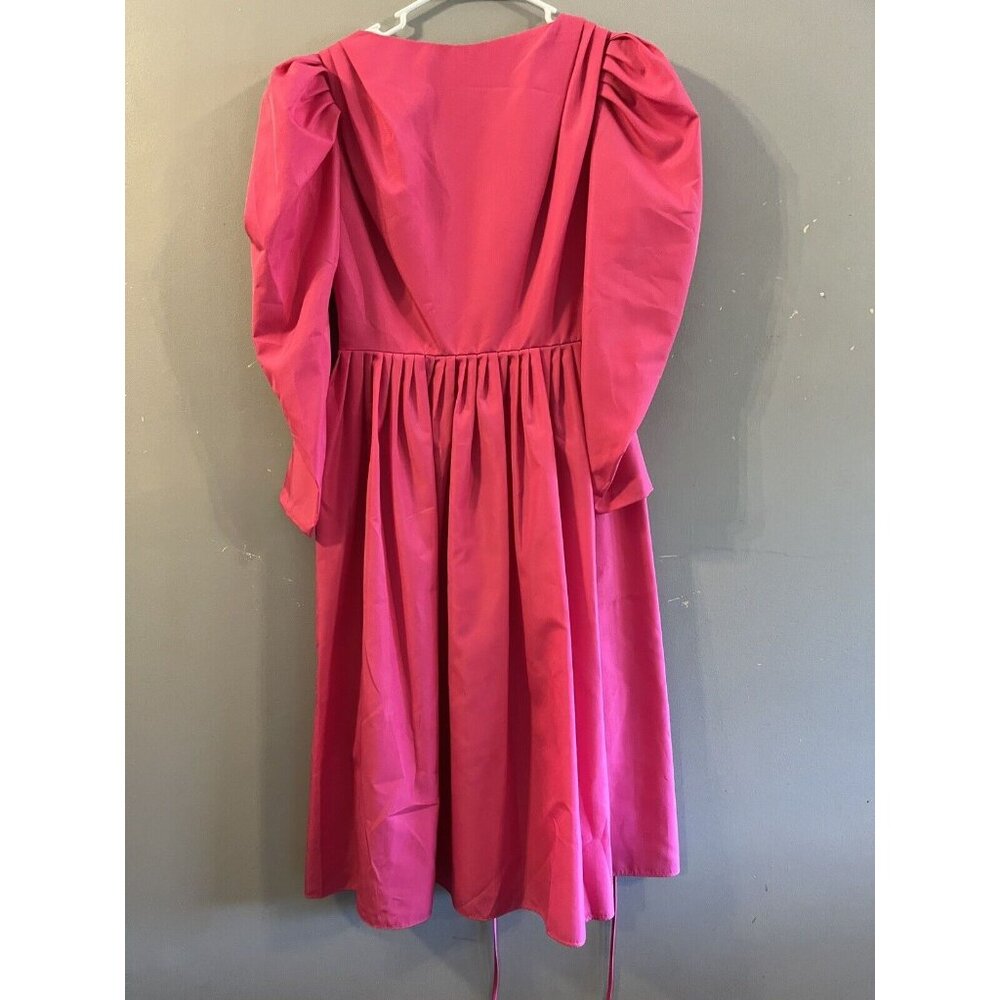 Vintage 80s Hot Pink Formal Prom Dress Size 12 Puff Sleeves Calf‎ Length *spot